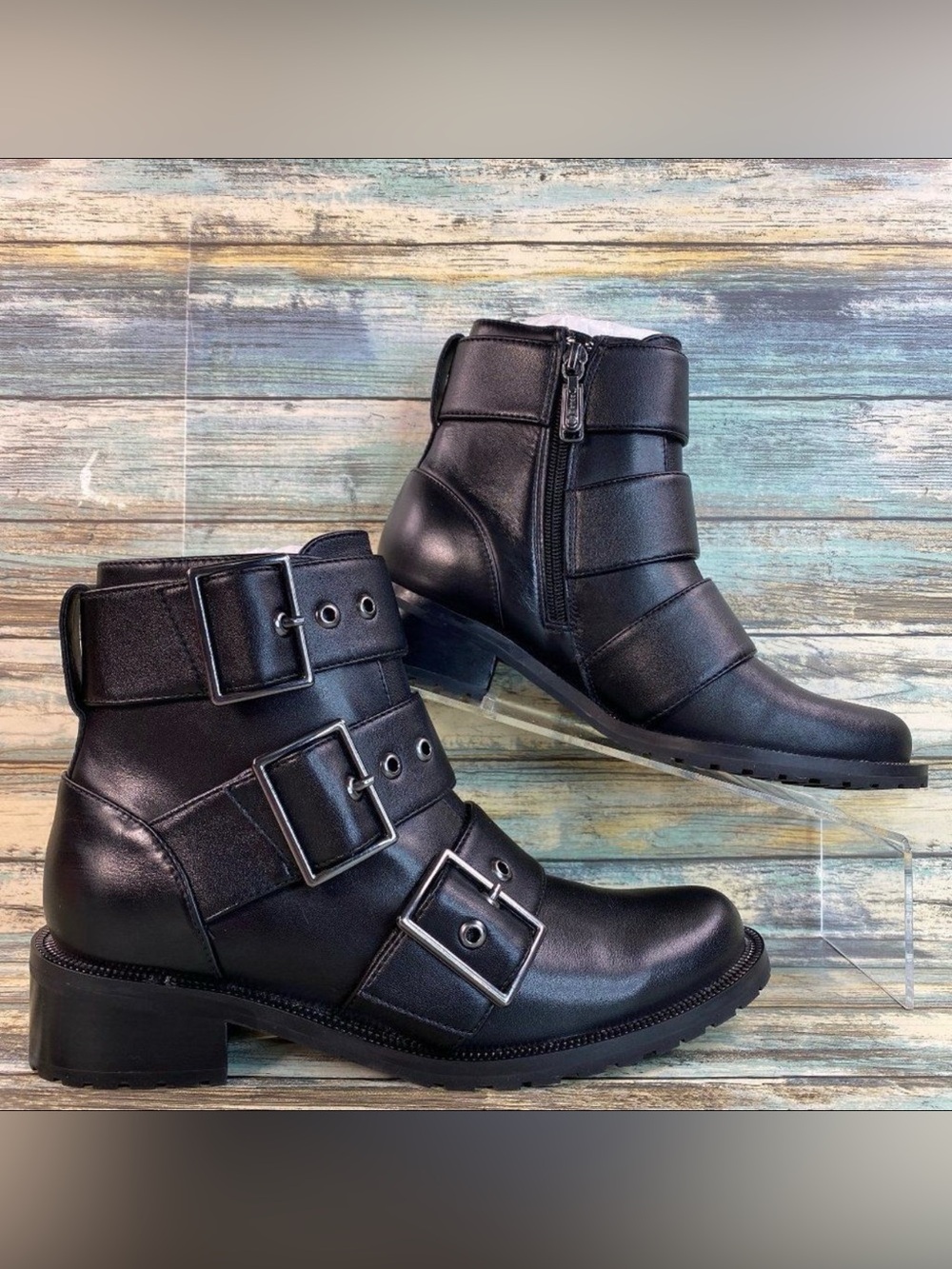 Blondo Camila Waterproof Moto Bootie Size 6M Black Leather Zip Up Block Heel New